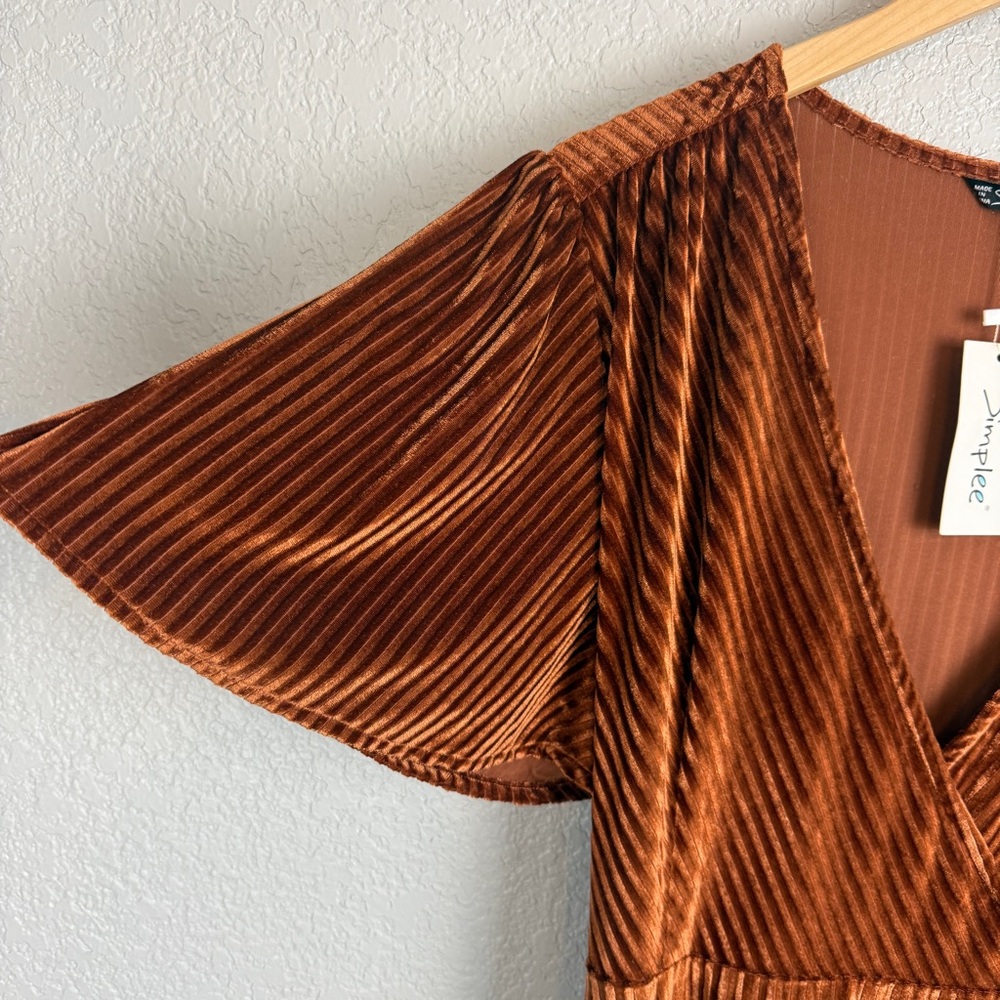 Boho Butterfly Sleeve Full Wrap Ribbed Velvet Dress Copper Rust XL Earthy NWT - Picture 3 of 11